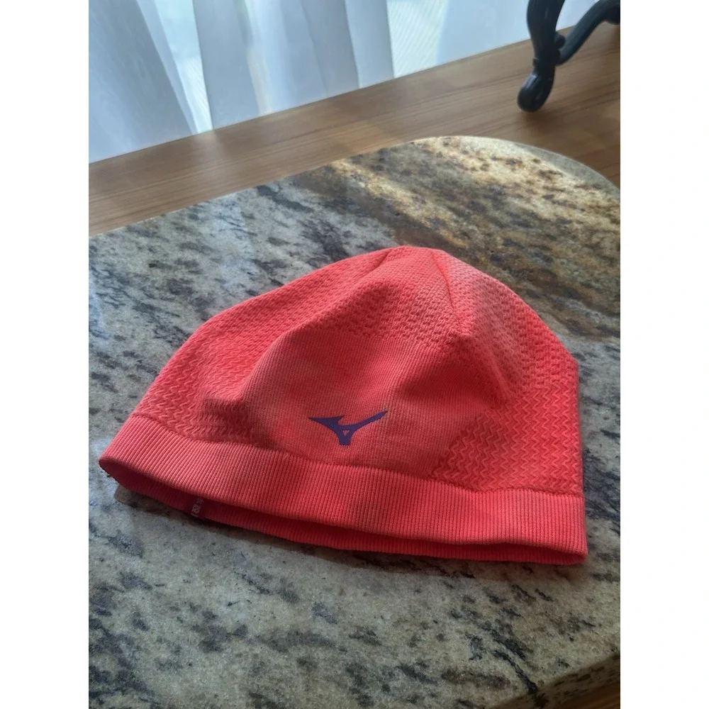 Mizuno Breath Thermo Men's Red Solid Beanie Hat with Blue Logo